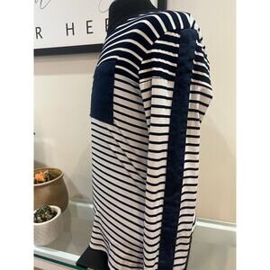 New Lady Long Sleeve Striped Tee with Denim Details